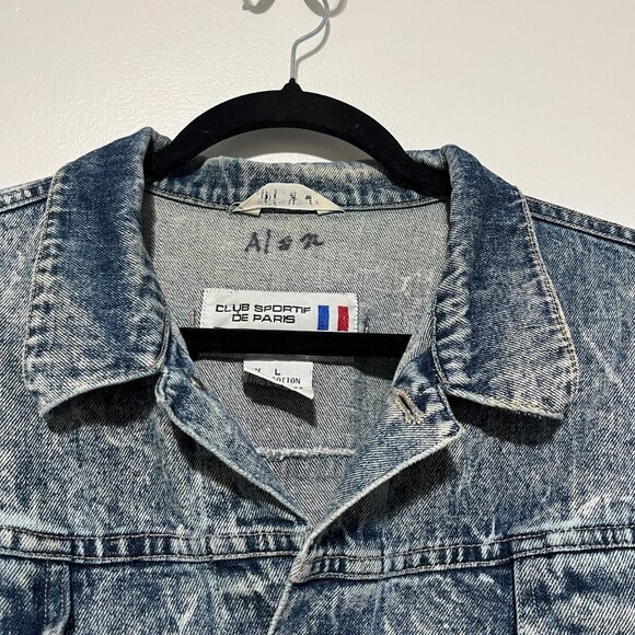 Club Sportif Mens VTG Acid Wash Denim Trucker Jacket L 80s 90s Grunge Oversized - Picture 3 of 12